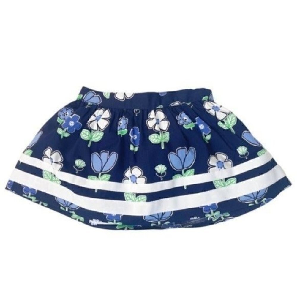 Gymboree girls 12-18 months skirt with diaper cover navy flowers ribbon trim